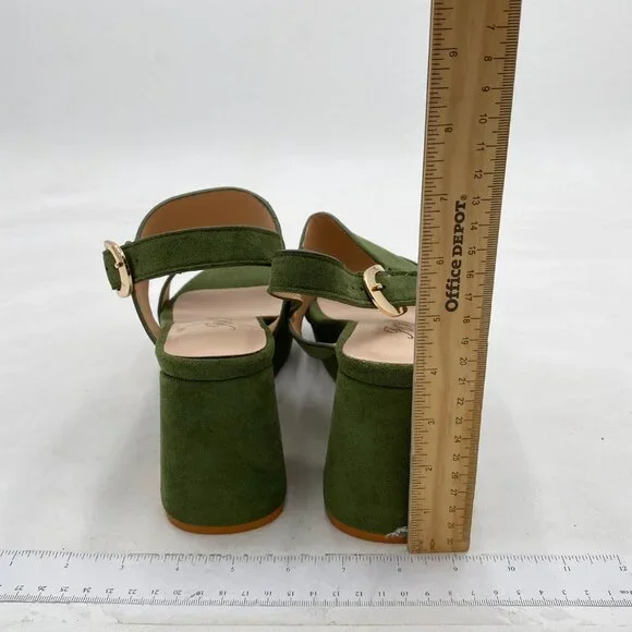 FOWT Green Open Toe Platfrom Sandal Chunky Heel Slingbacks Buckle Wide Band Shoe - Picture 5 of 8